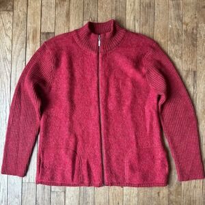 Vintage Australian Wool Field Red‎ Zip Up Cardigan Sweater M Elbow Patches